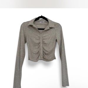 Reformation Gray Ruched Button-Down Shirt Size Medium